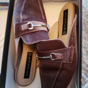 Steve By Steve Madden taupe velvet slip on mules.